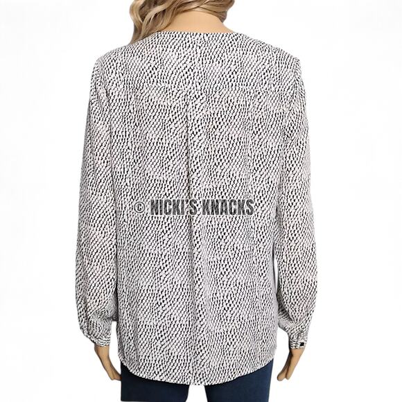 Adrianna Papell Black & White Print V Neck Long Sleeve Workwear Blouse Size S - Picture 5 of 10